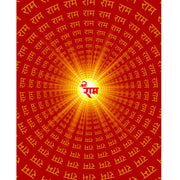 Divine Ram Radiance glass film pattern in red, gold and orange, full design view